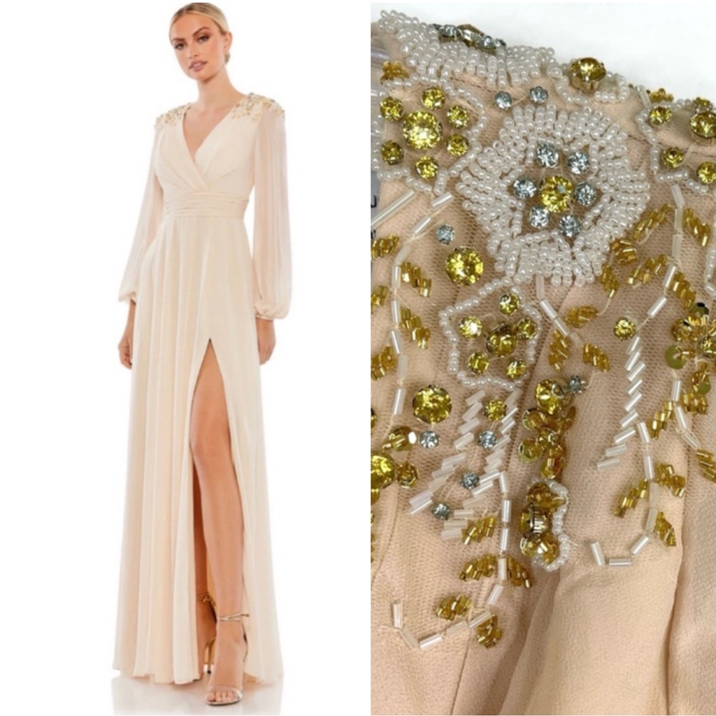Ieena For Mac Duggal Embellished Shoulder Blouson Sleeve Gown New Size 12